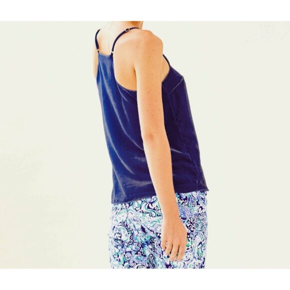 Lilly Pulitzer Blue Velvet Tank Top Sz‎ L Casual Fall Soft Layering Relaxed Fit - Picture 2 of 6
